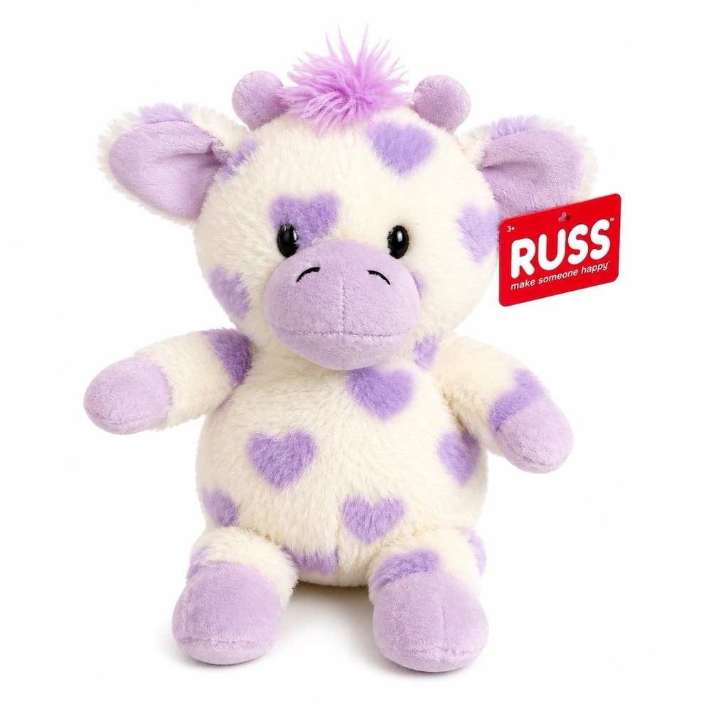 Russ Cow Plush Stuffed Animal Purple Heart Spots Soft Toy Jazwares 12"